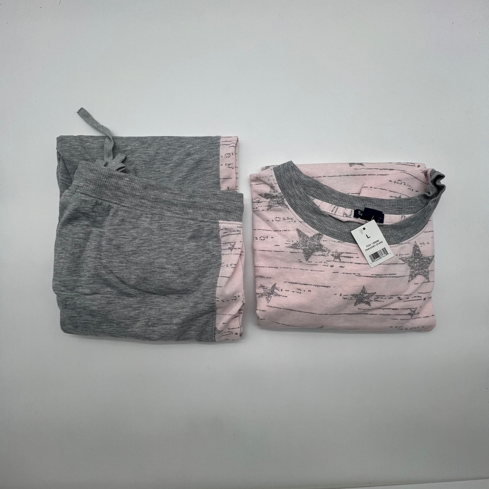 Splendid Womens Pink Grey Stars Pajama Set 2 Piece Joggers 1365692 L NEW